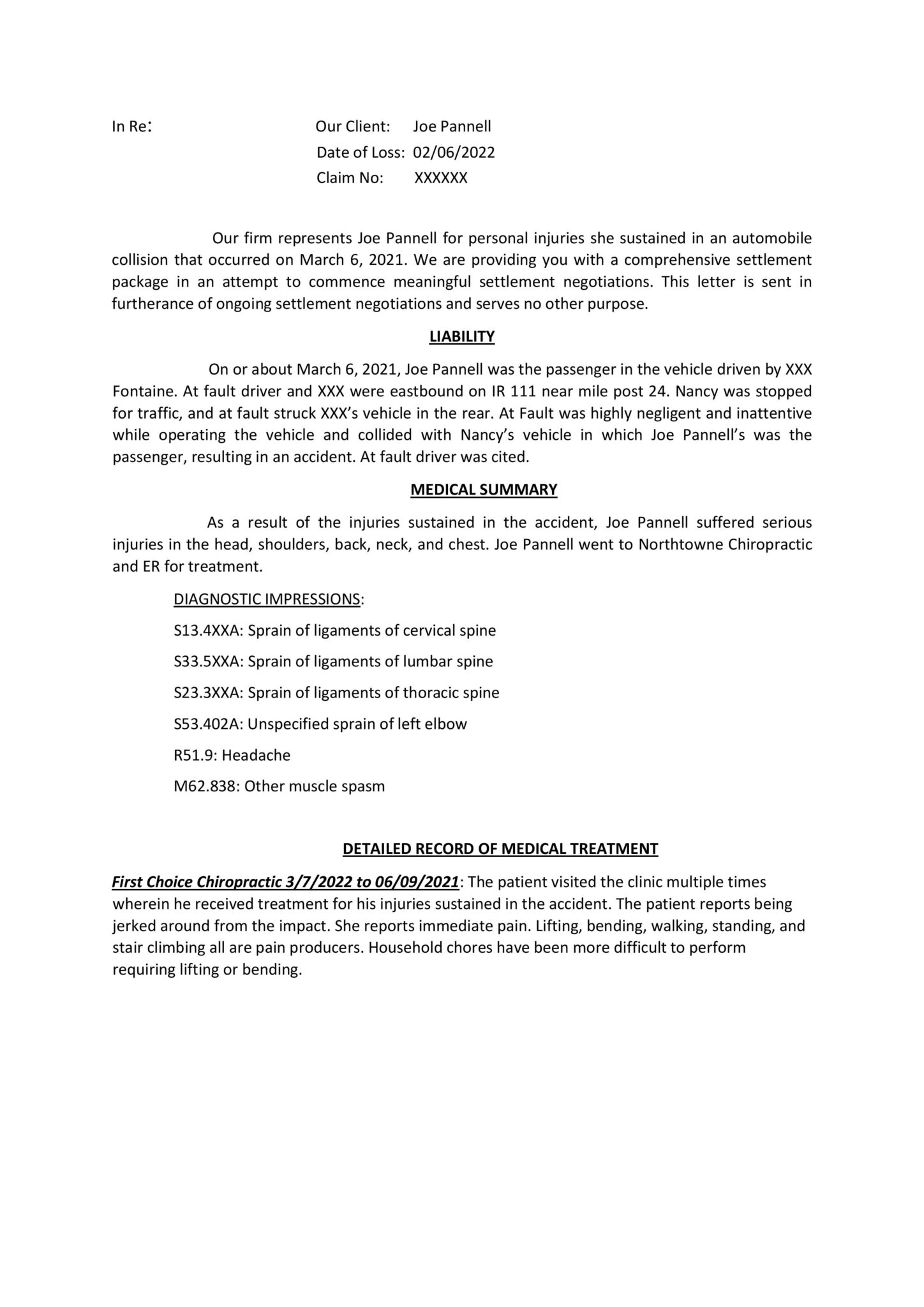 Personal Injury (Demand Letter) - Owneso Legal Consulting